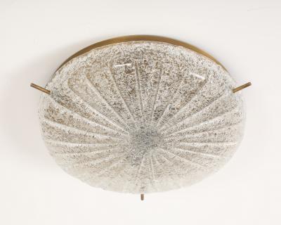1960s Textured Murano Glass and Aged Brass Flush mount Sconce by Kaiser