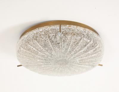 1960s Textured Murano Glass and Aged Brass Flush mount Sconce by Kaiser