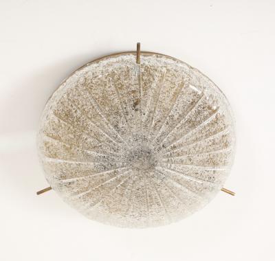 1960s Textured Murano Glass and Aged Brass Flush mount Sconce by Kaiser