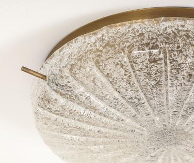 1960s Textured Murano Glass and Aged Brass Flush mount Sconce by Kaiser