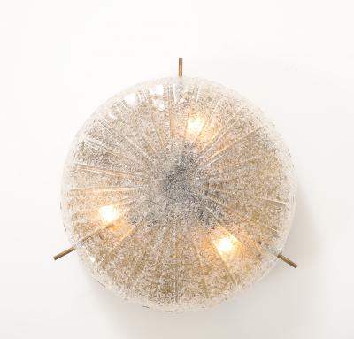1960s Textured Murano Glass and Aged Brass Flush mount Sconce by Kaiser
