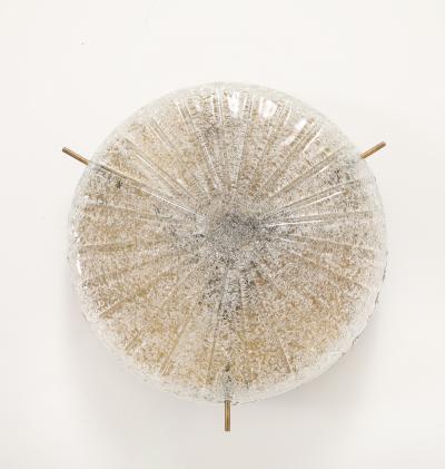 1960s Textured Murano Glass and Aged Brass Flush mount Sconce by Kaiser