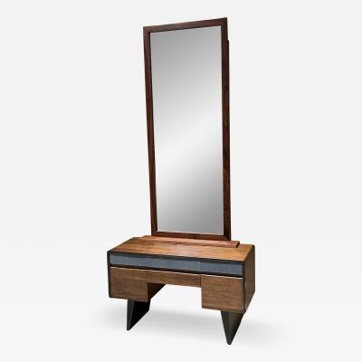 1960s Very Modern Vanity Dressing Table Cabinet with Mirror Walnut Wood