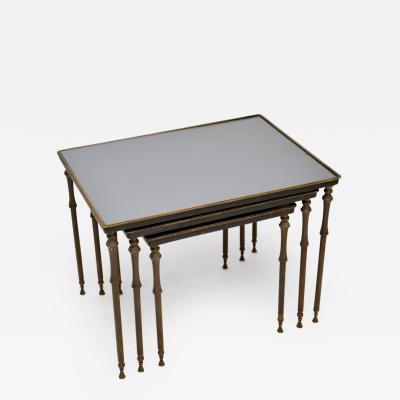 1960s Vintage French Mirrored Brass Nest of Tables
