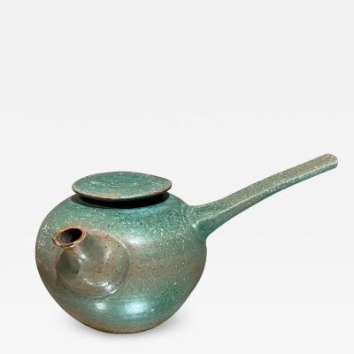 1960s Vintage Japanese Art Pottery Modern Green Tea Pot