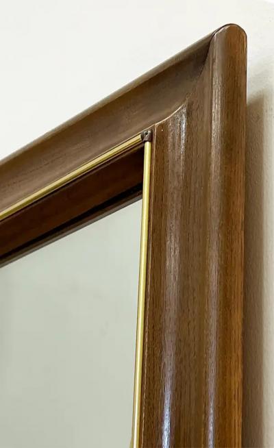 1960s Vintage Overscale Walnut Brass Campaign Style Mirror