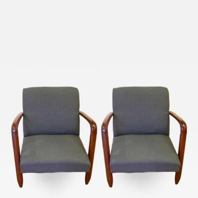 1960s Vintage Pair of Italian Modern Design Armchairs in Walnut and Denim