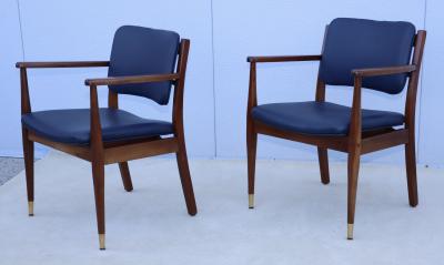 1960s Walnut Armchairs With Blue Leather Upholstery