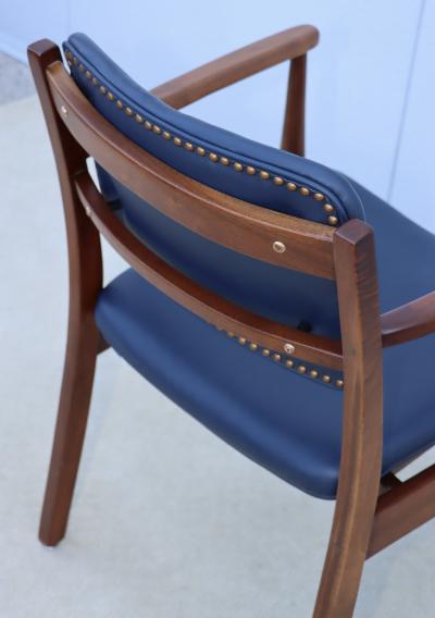 1960s Walnut Armchairs With Blue Leather Upholstery