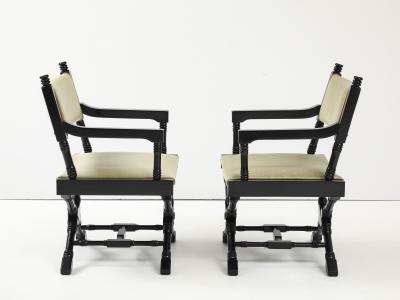 1960s X Base Black Lacquer Director Chairs In Mohair Upholstery 