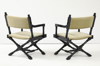 1960s X Base Black Lacquer Director Chairs In Mohair Upholstery 