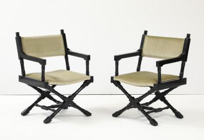 1960s X Base Black Lacquer Director Chairs In Mohair Upholstery 