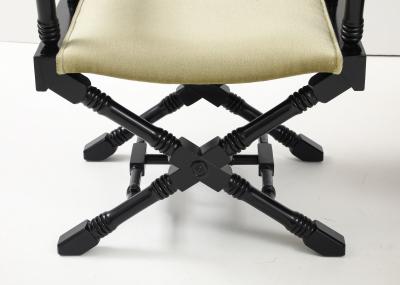 1960s X Base Black Lacquer Director Chairs In Mohair Upholstery 