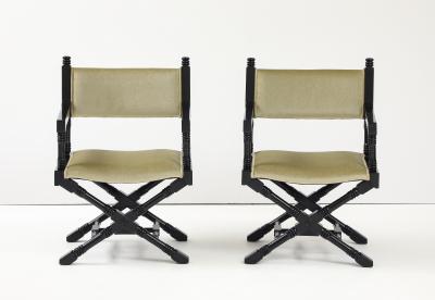 1960s X Base Black Lacquer Director Chairs In Mohair Upholstery 