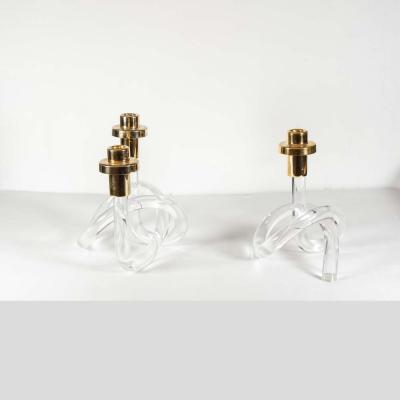 1960s candlestick Pretzel lucite and brass