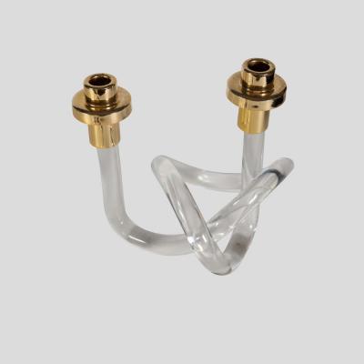 1960s candlestick Pretzel lucite and brass