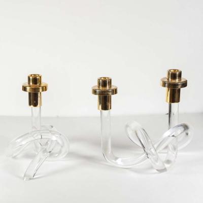 1960s candlestick Pretzel lucite and brass