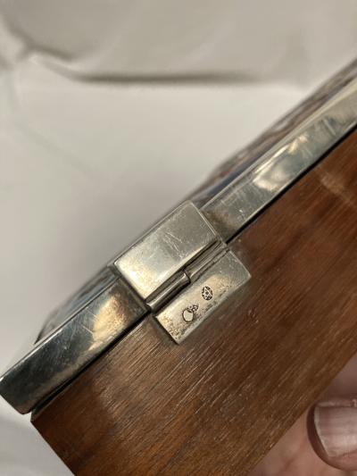1960s enameled silver boxe with exotic wood part