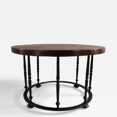 1960s wrought iron and wood side table Spain