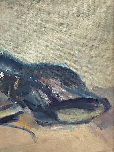 1963 Oil Painting on Board of a pair of Boots Signed Unger