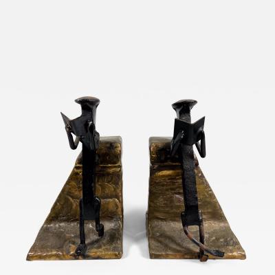 1968 Modernist Railway Spike Sculptural Bookends signed