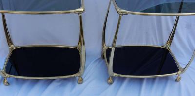 1970 1980 Pair of Gilt Bronze Tables with 2 Levels in the Style of Art Nouveau