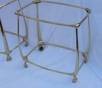 1970 1980 Pair of Gilt Bronze Tables with 2 Levels in the Style of Art Nouveau