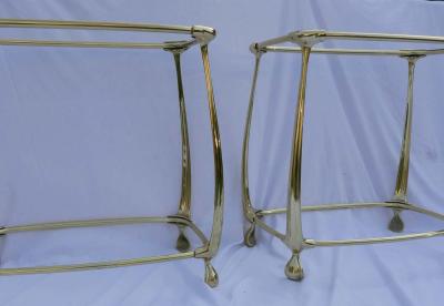 1970 1980 Pair of Gilt Bronze Tables with 2 Levels in the Style of Art Nouveau