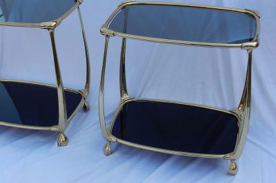 1970 1980 Pair of Gilt Bronze Tables with 2 Levels in the Style of Art Nouveau