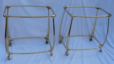 1970 1980 Pair of Gilt Bronze Tables with 2 Levels in the Style of Art Nouveau