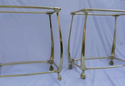 1970 1980 Pair of Gilt Bronze Tables with 2 Levels in the Style of Art Nouveau