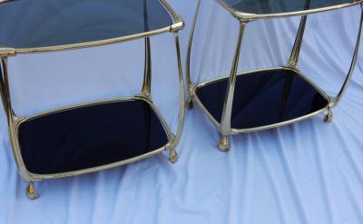 1970 1980 Pair of Gilt Bronze Tables with 2 Levels in the Style of Art Nouveau