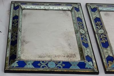 1970 1980 Pair of Louis XIV Style Venice Mirrors with Blue Glass Ornaments