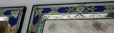 1970 1980 Pair of Louis XIV Style Venice Mirrors with Blue Glass Ornaments