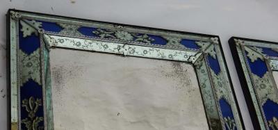 1970 1980 Pair of Louis XIV Style Venice Mirrors with Blue Glass Ornaments
