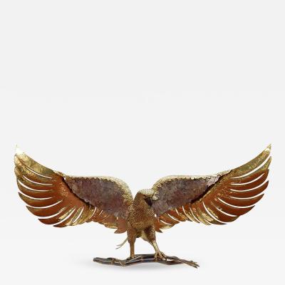 1970 Eagle Lamp with Deployed Wings in Bronze and Purple Mica Signed I Faure