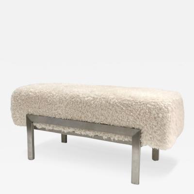 1970 Italian Vintage White Himalayan Faux Fur Steel Bed Stool Bench 2 available