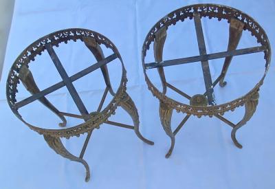 1970 Pair of Gilt Bronze Stands LXV Style Onyx Marquetry Trays