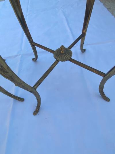 1970 Pair of Gilt Bronze Stands LXV Style Onyx Marquetry Trays