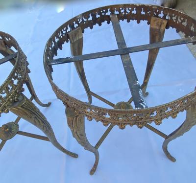 1970 Pair of Gilt Bronze Stands LXV Style Onyx Marquetry Trays