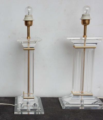 1970 Pair of Lamps in Lucite Columns Deco