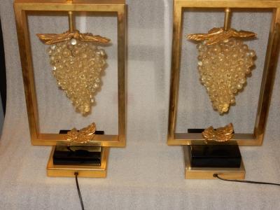 1970 Pair of Lamps or Similar to the Bunch of Grapes Lucite and Gilted Metal