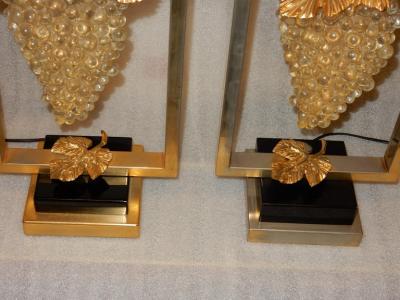 1970 Pair of Lamps or Similar to the Bunch of Grapes Lucite and Gilted Metal