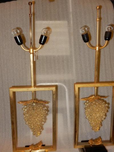 1970 Pair of Lamps or Similar to the Bunch of Grapes Lucite and Gilted Metal