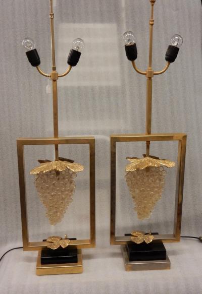 1970 Pair of Lamps or Similar to the Bunch of Grapes Lucite and Gilted Metal