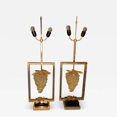 1970 Pair of Lamps or Similar to the Bunch of Grapes Lucite and Gilted Metal