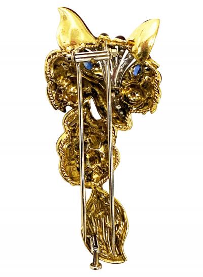 1970 s Fox brooch 18K Diamonds Sapphires Enamel Spritzer Fuhrmann