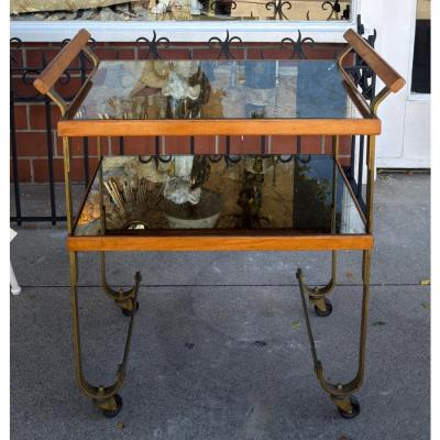 1970 s Italian Walnut Venetian Mirrored Cocktail Cart Dry Bar