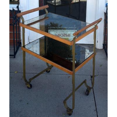 1970 s Italian Walnut Venetian Mirrored Cocktail Cart Dry Bar