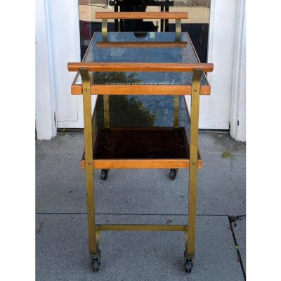 1970 s Italian Walnut Venetian Mirrored Cocktail Cart Dry Bar